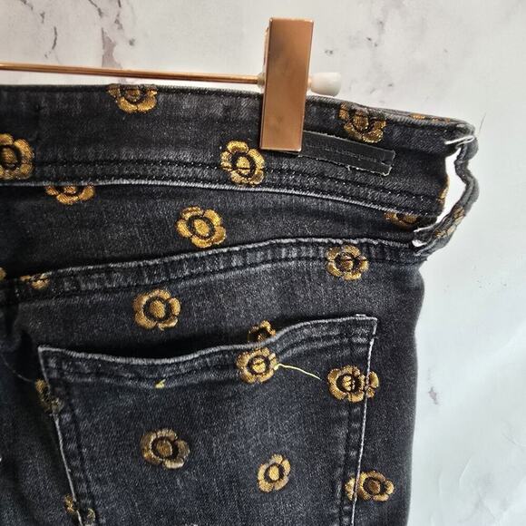 Pilcro Jeans Womens 26 Black Gold Floral Skinny Mid Rise Slim Straight - Picture 11 of 12